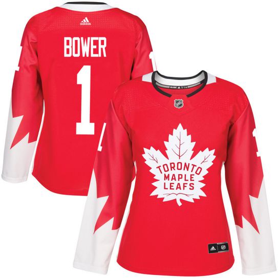 2017 NHL Toronto Maple Leafs women #1 Johnny Bower red jersey->women nhl jersey->Women Jersey